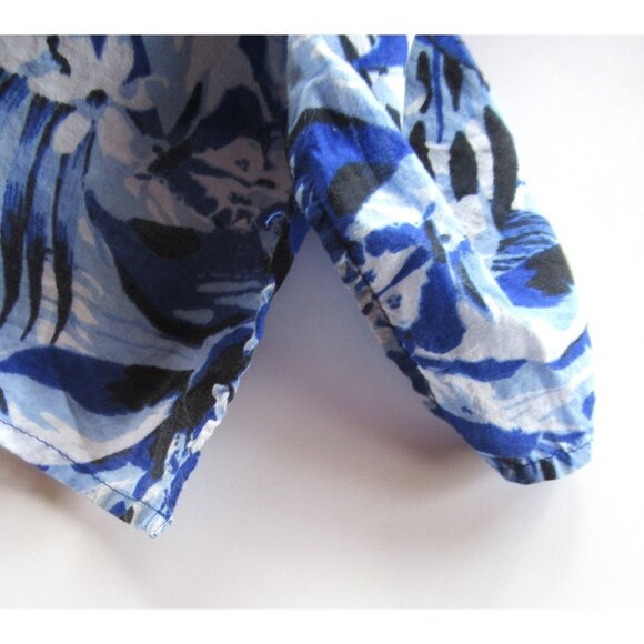 Jones NY Women Shirt/Blouse Floral Blue/White Roll-up Sleeve Pintucks Cotton XL - Picture 8 of 16
